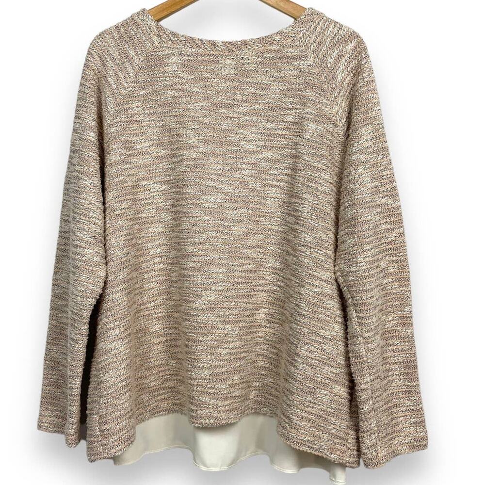 Loft Split Back Tweedy Striped Sweater XL Blush Pink Gray Marled Knit